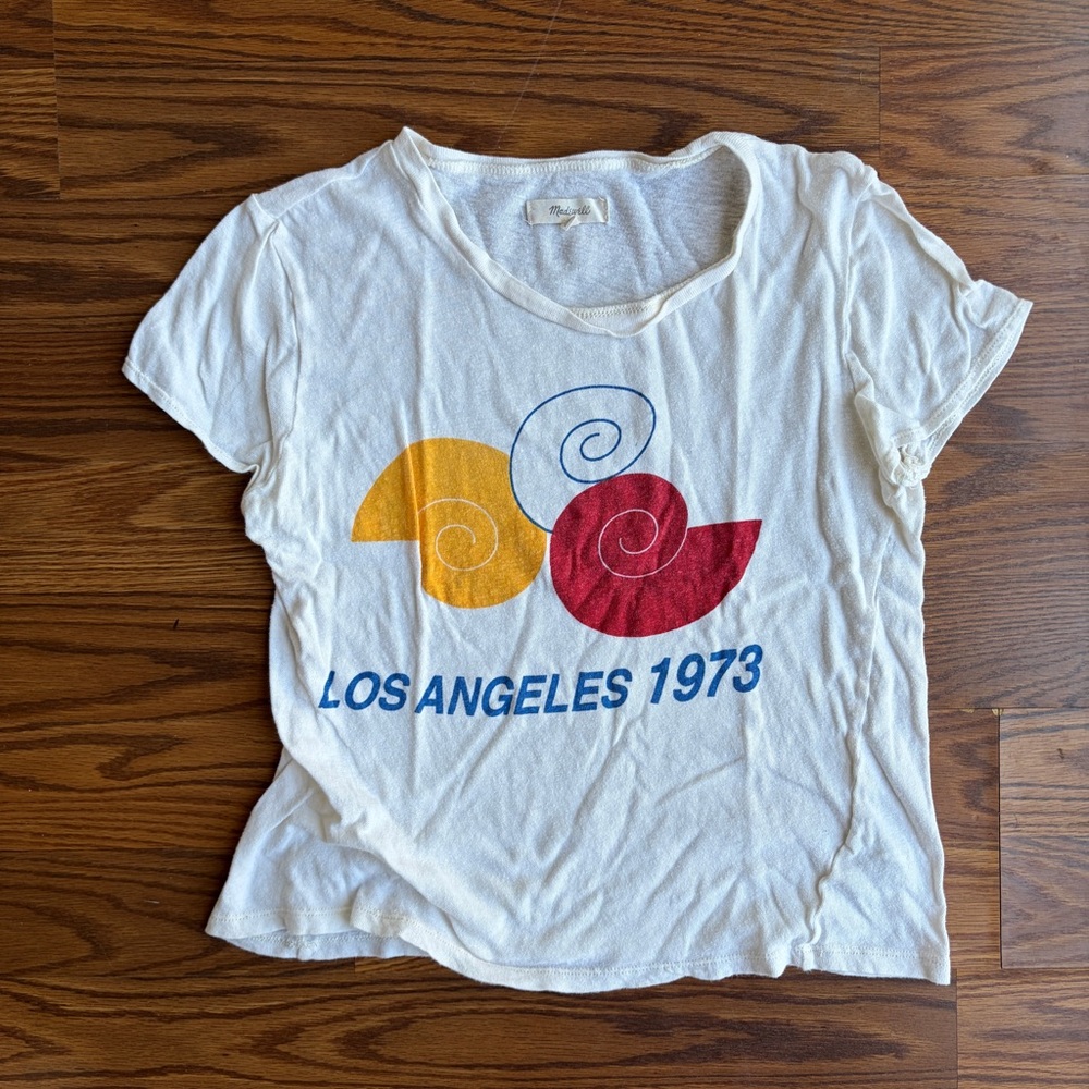 Madewell White Graphic Tee with Red and Yellow Design